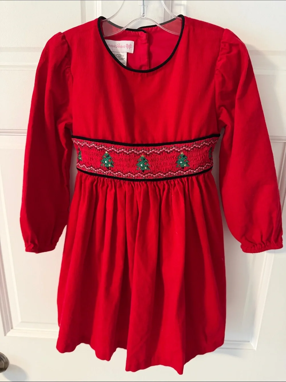 Bonnie Jean Red Corduroy Christmas Dress Smocked Tree Holiday Girls Size 4T